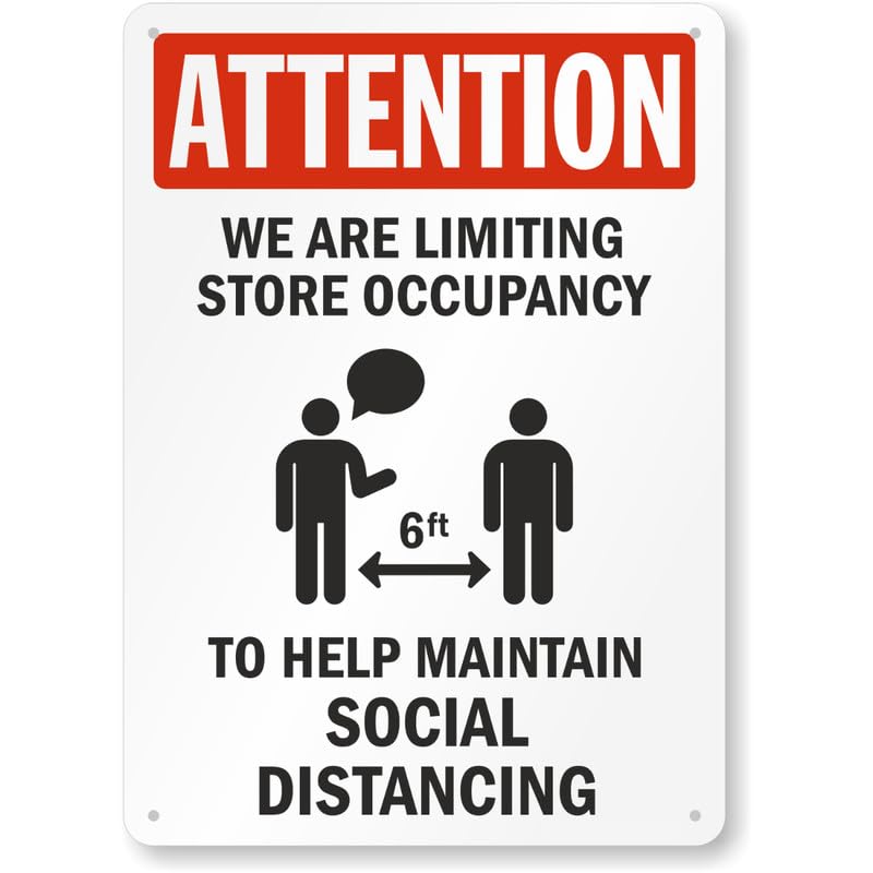 Attention Limiting Store Occupancy Maintain Social Distancing Aluminum Weatherproof Sign p783