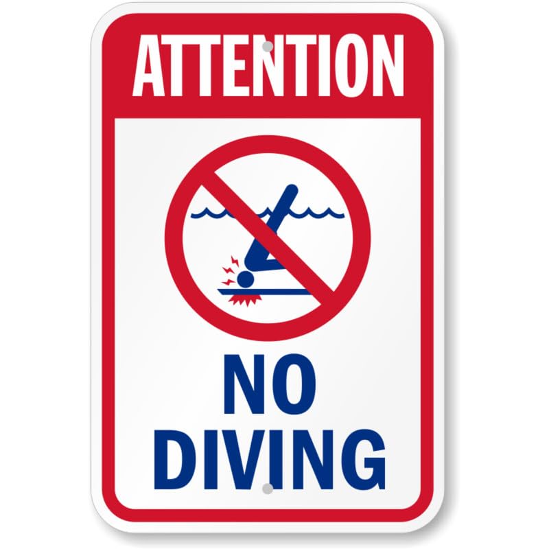 Attention No Diving Pool Safety Aluminum Weatherproof Sign p788
