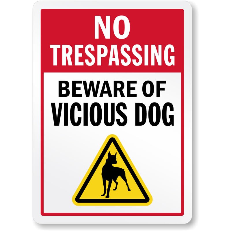 Beware Of Vicious Dog No Trespassing Aluminum Weatherproof Sign