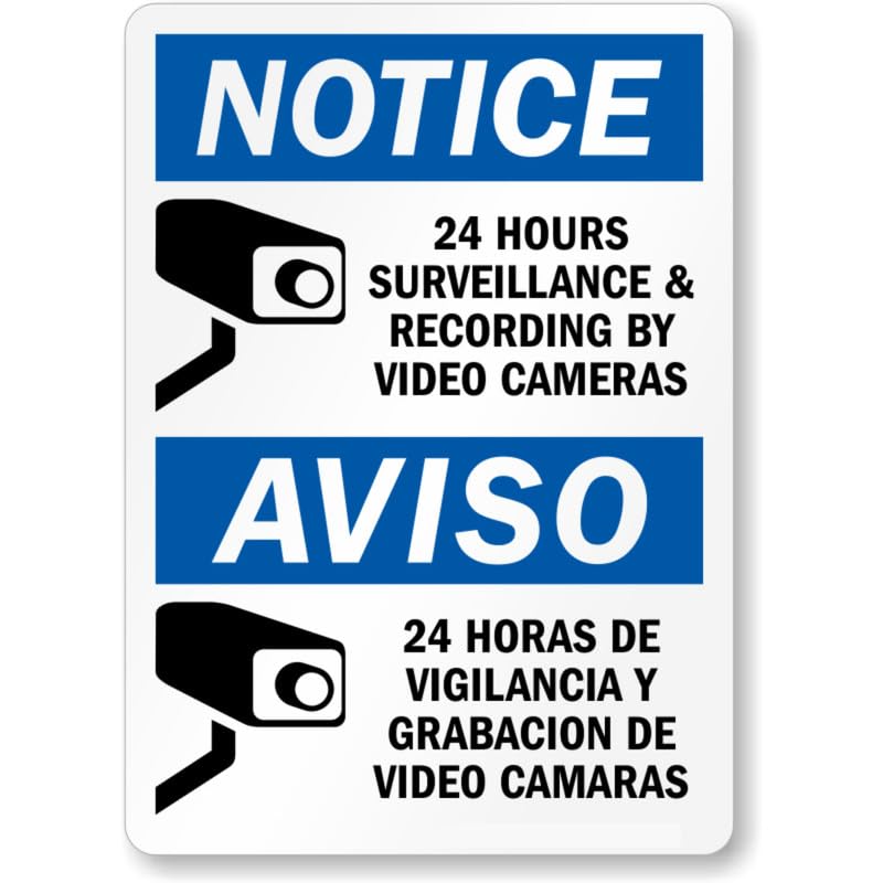 Bilingual 24 Hours Surveillance Aluminum Weatherproof Sign
