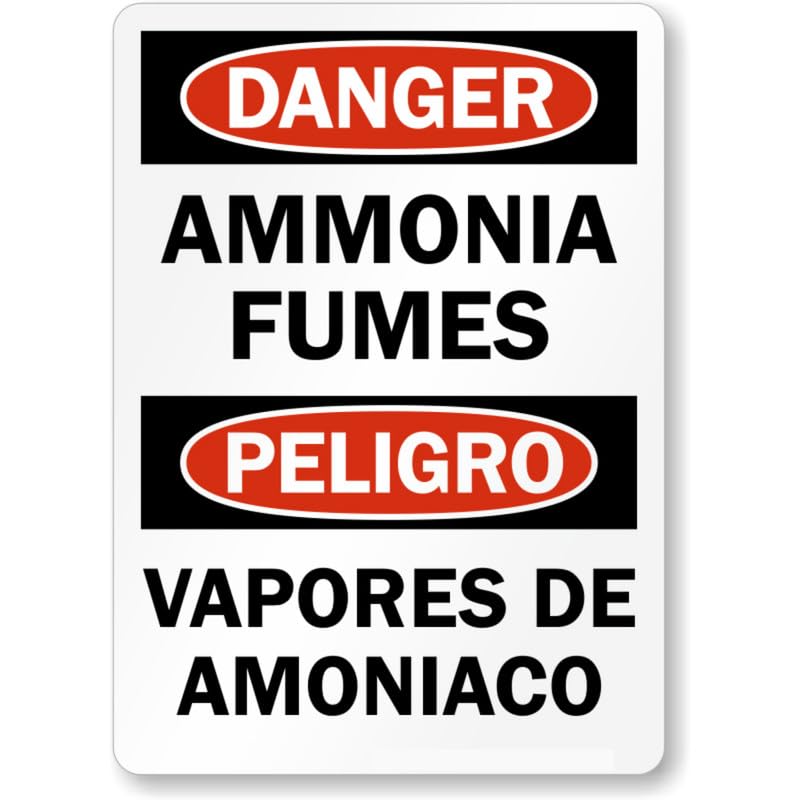 Bilingual Ammonia Fumes Aluminum Weatherproof Sign