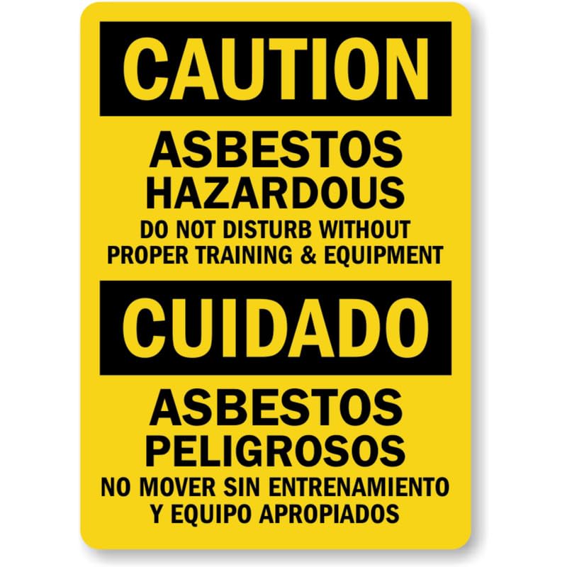 Bilingual Asbestos Hazardous Caution Aluminum Weatherproof Sign
