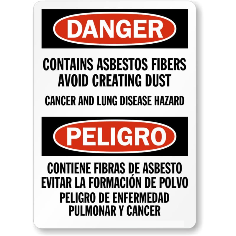 Bilingual Asbestos Fibers Aluminum Weatherproof Sign