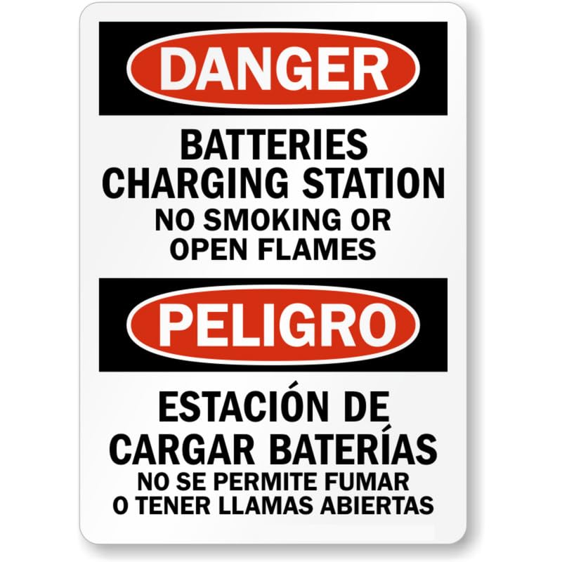Bilingual Batteries Charging Station Aluminum Weatherproof Sign