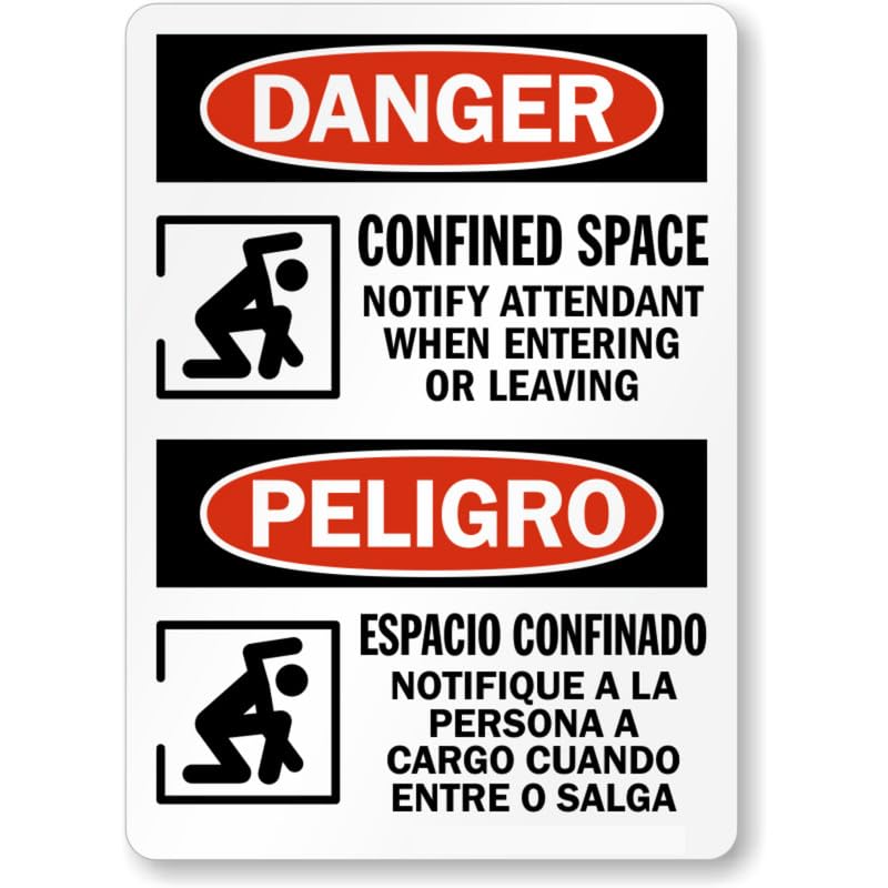 Bilingual Confined Space Danger Aluminum Weatherproof Sign