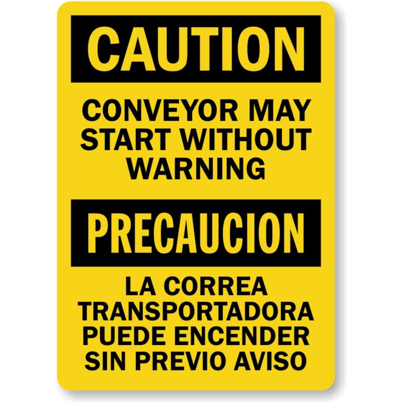 Bilingual Conveyor Caution Aluminum Weatherproof Sign
