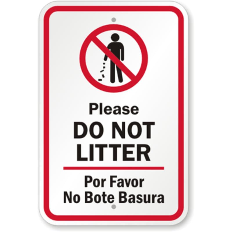 Bilingual Do Not Litter Aluminum Weatherproof Sign