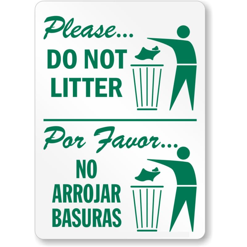 Bilingual Do Not Trash Litter Aluminum Weatherproof Sign