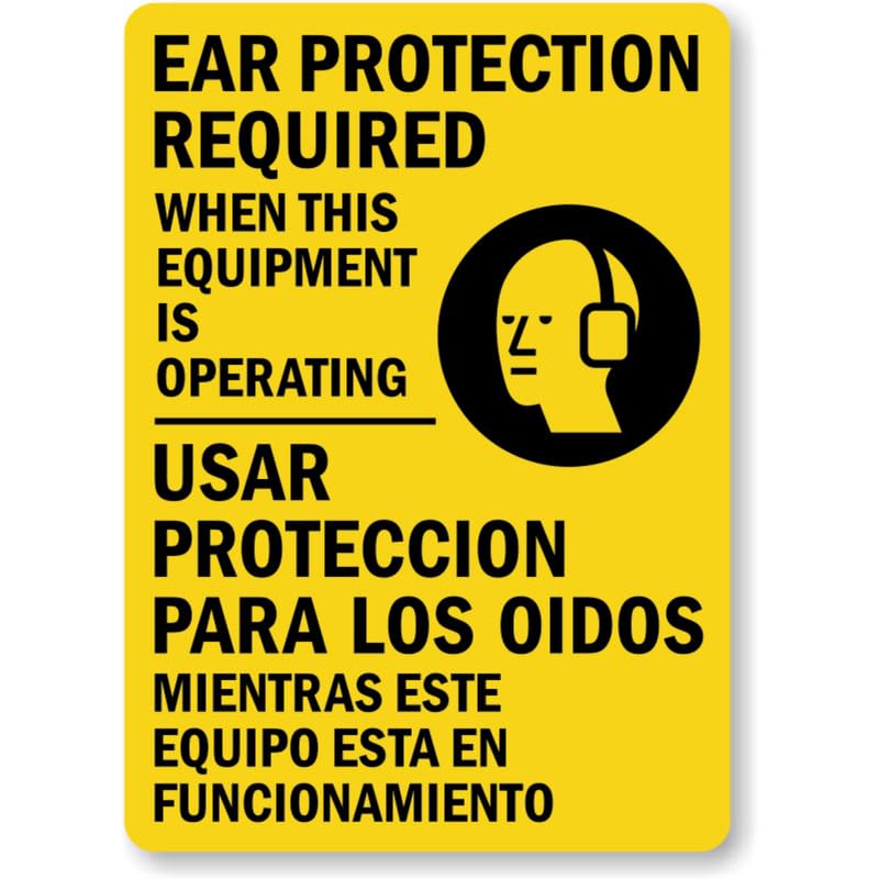 Bilingual Ear Protection Ppe Aluminum Weatherproof Sign