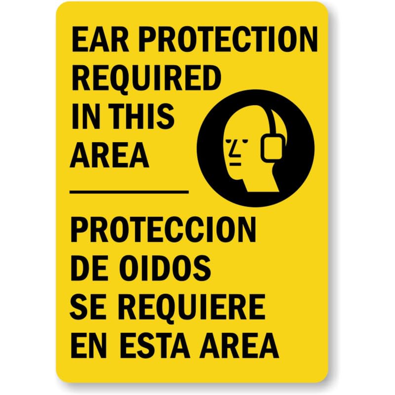 Bilingual Ear Protection Ppe Aluminum Weatherproof Sign