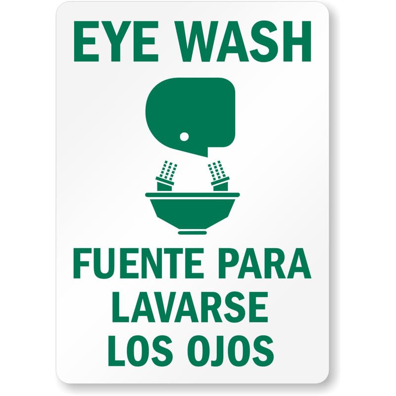 Bilingual Eye Wash Aluminum Weatherproof Sign