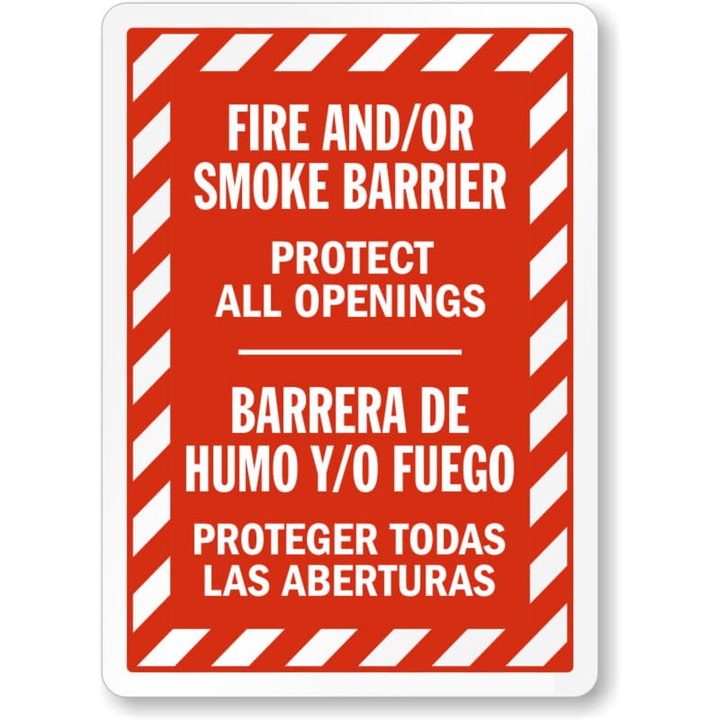 Bilingual Fire Smoke Barrier Aluminum Weatherproof Sign