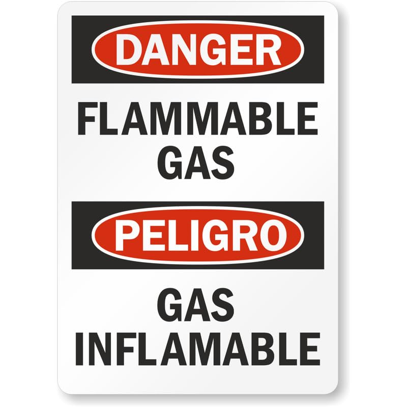 Bilingual Flammable Gas Danger Aluminum Weatherproof Sign