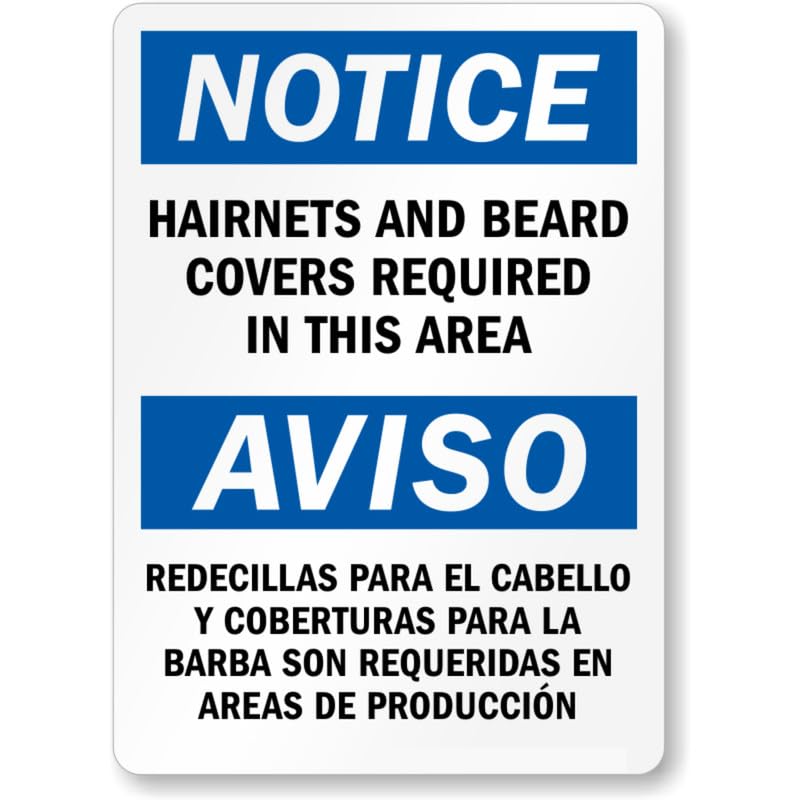 Bilingual Hairnets Beard Covers Aluminum Weatherproof Sign