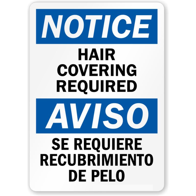 Bilingual Hair Cover Required Aluminum Weatherproof Sign