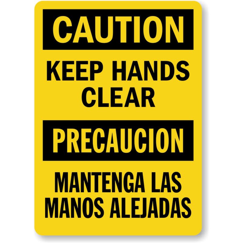 Bilingual Hands Out Caution Aluminum Weatherproof Sign