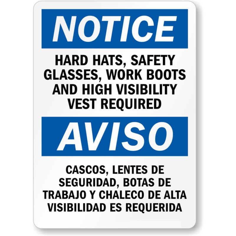 Bilingual Hard Hats Aluminum Weatherproof Sign