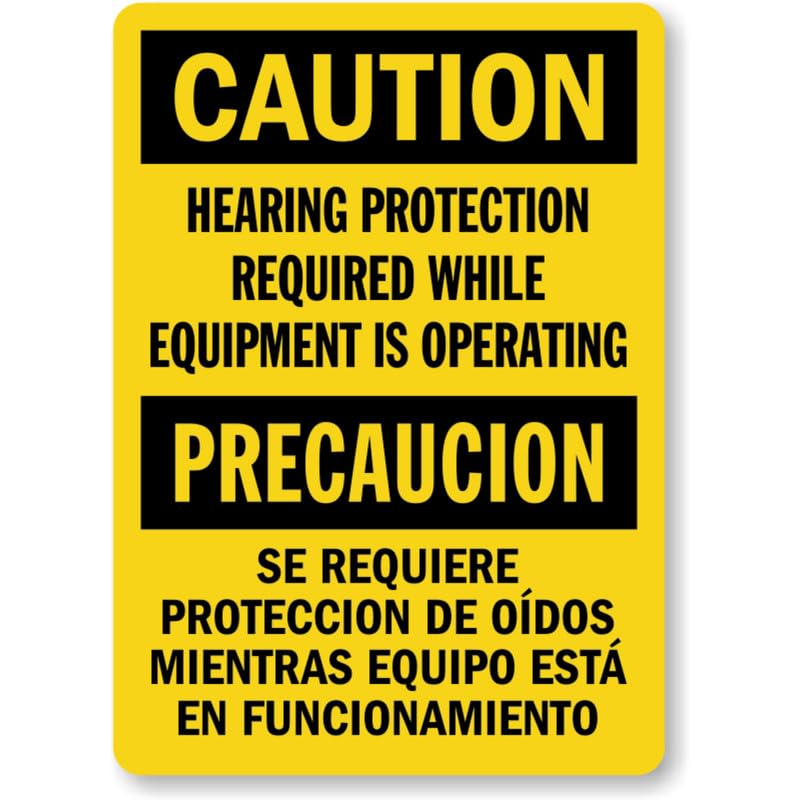 Bilingual Hearing Protection Required Aluminum Weatherproof Sign