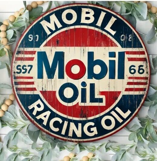 Mobil Racing Oil Aluminum Weatherproof Sign Funny