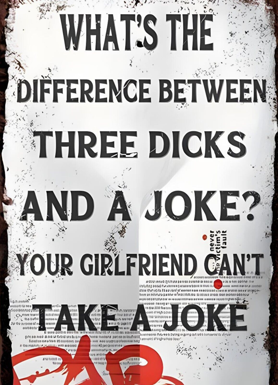 Difference Between 3 Dicks And A Joke Aluminum Weatherproof Funny Sign p1238