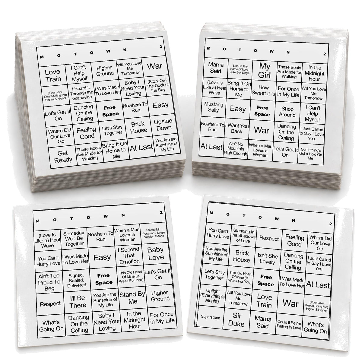 Motown 2 music bingo laminated deck example