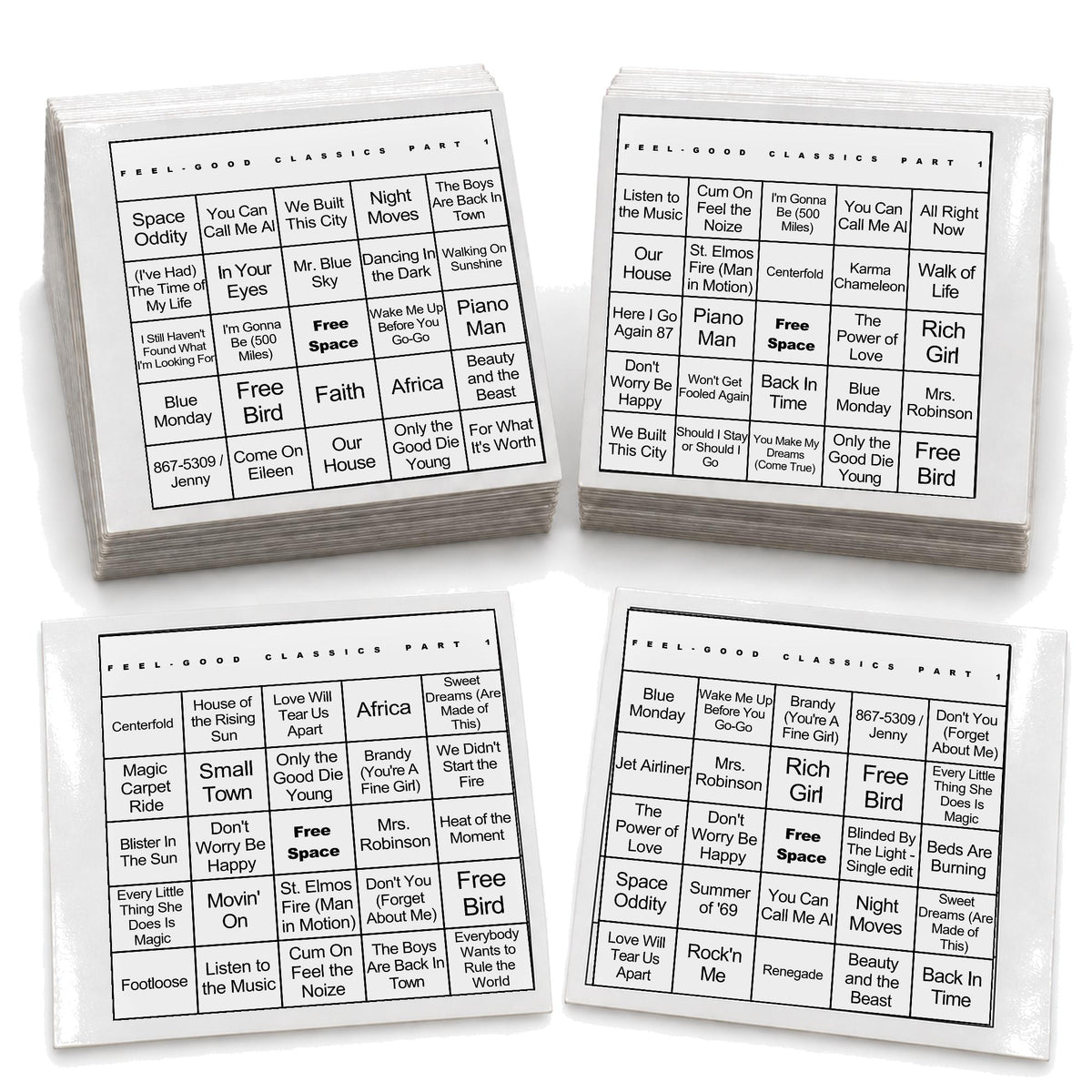 Feel-Good Classics Part 1 music bingo laminated deck example