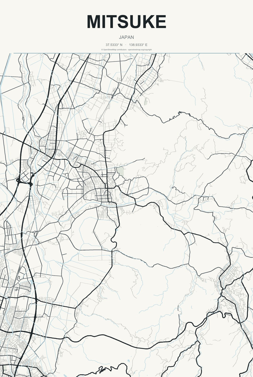 Mitsuke, Japan City Map Aluminum Sign in Headline Atlas style