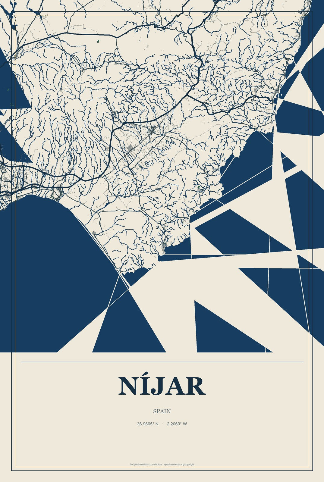 Níjar, Spain City Map Aluminum Sign in Coastal Cutout style