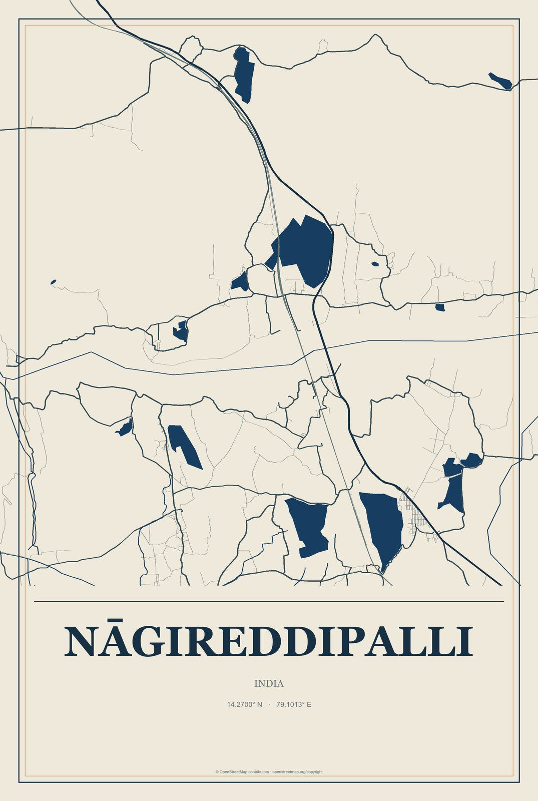 Nāgireddipalli, India City Map Aluminum Sign in Coastal Cutout style