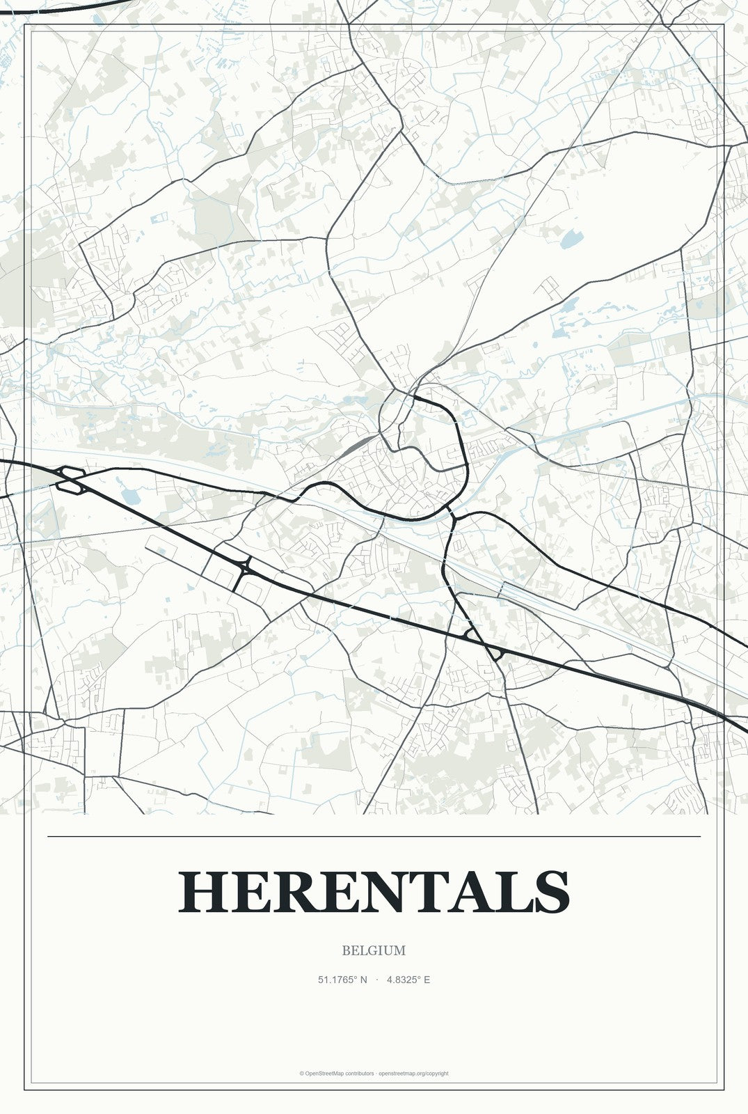 Herentals, Belgium City Map Aluminum Sign in Gallery Air style