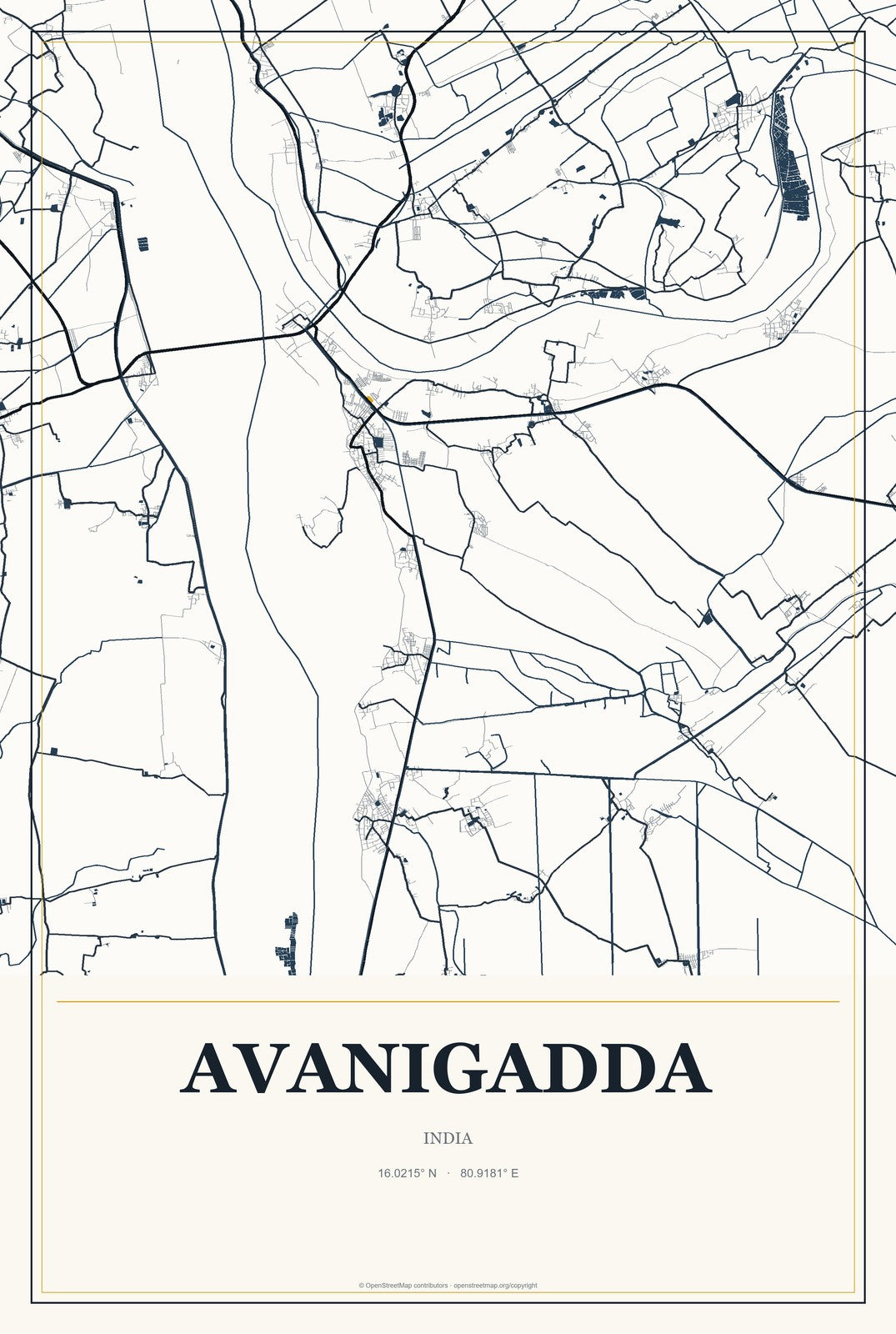 Avanigadda, India City Map Aluminum Sign in Citrine Modern style