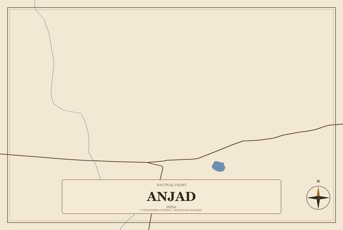 Anjad, India City Map Aluminum Sign in Heritage Nautical style