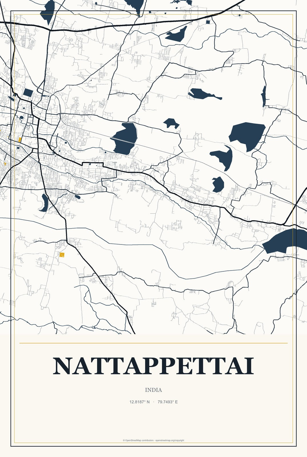 Nattappettai, India City Map Aluminum Sign in Citrine Modern style