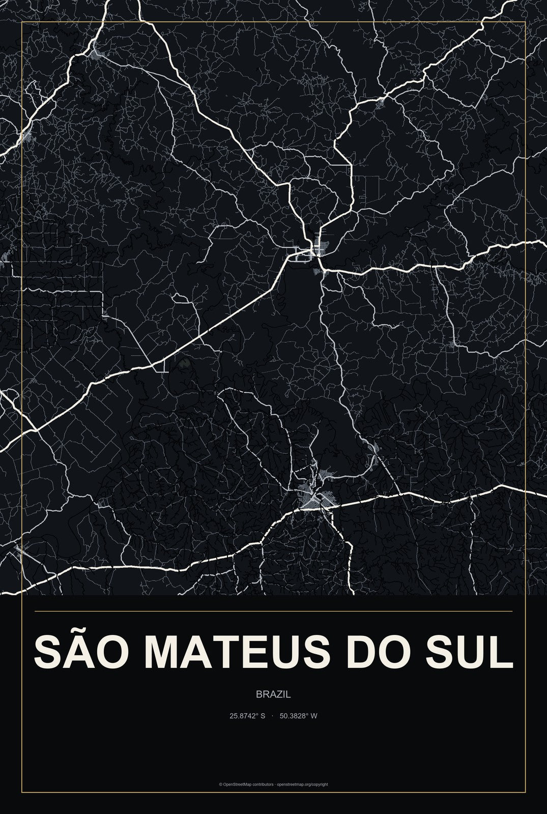 São Mateus do Sul, Brazil City Map Aluminum Sign in Metropolitan Noir style