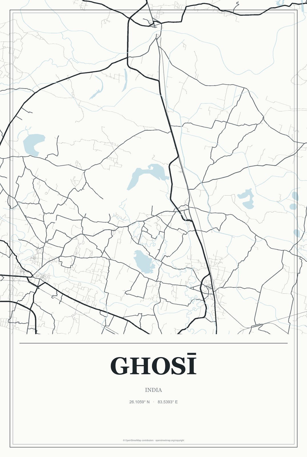 Ghosī, India City Map Aluminum Sign in Gallery Air style