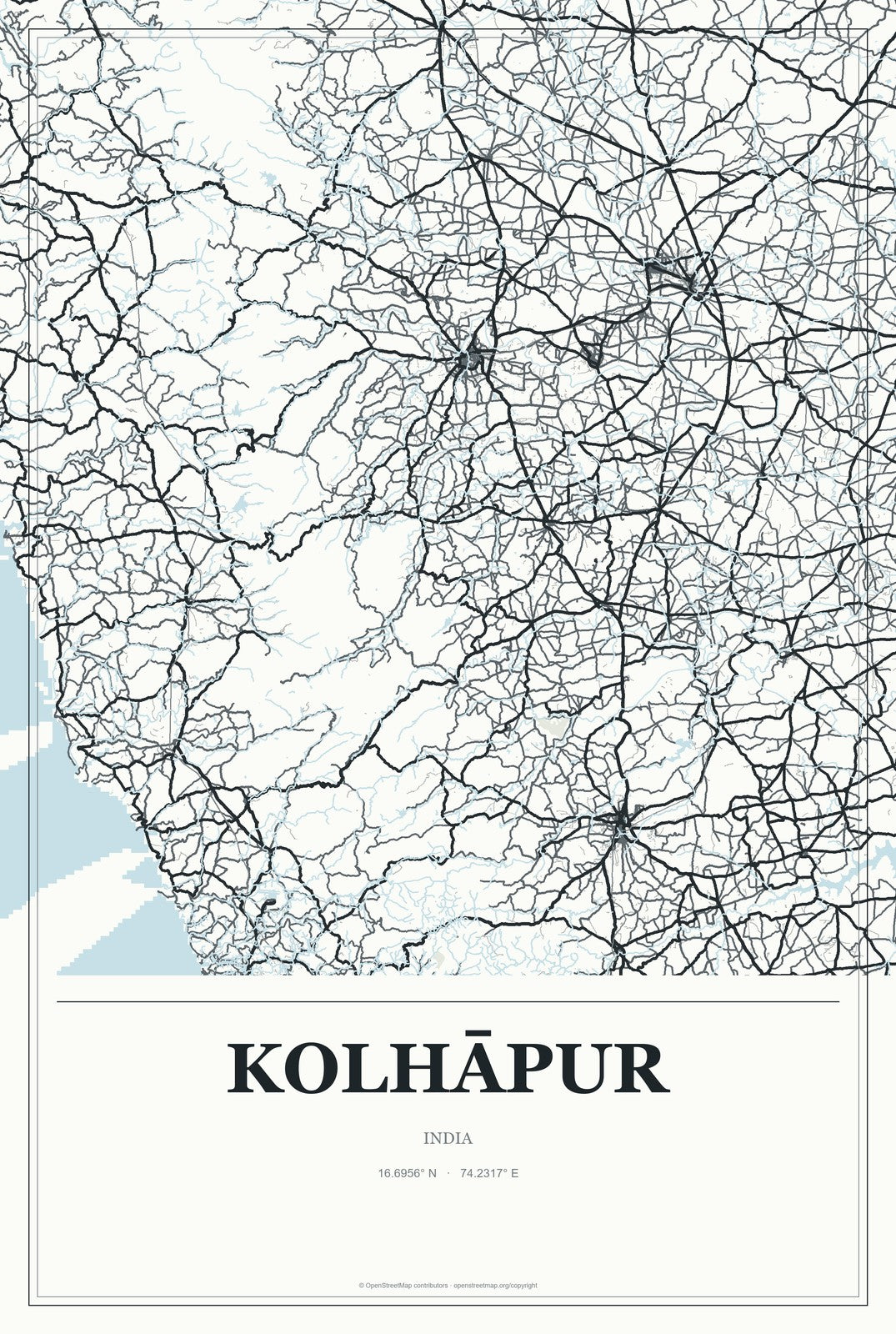 Kolhāpur, India City Map Aluminum Sign in Gallery Air style