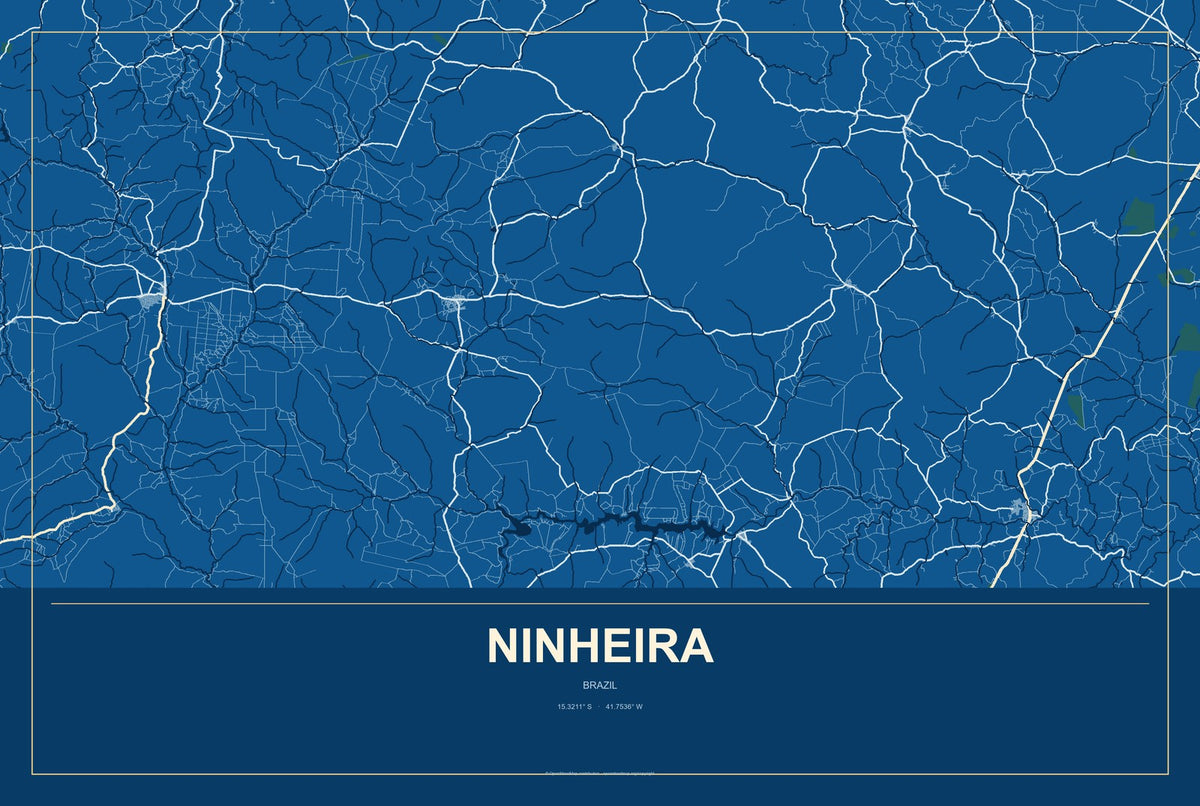 Ninheira, Brazil City Map Aluminum Sign in Harbor Cobalt style