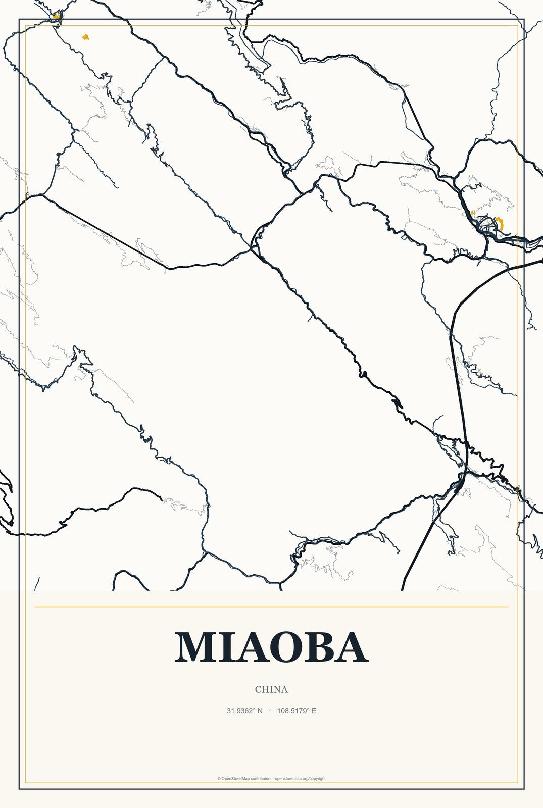 Miaoba, China City Map Aluminum Sign in Citrine Modern style