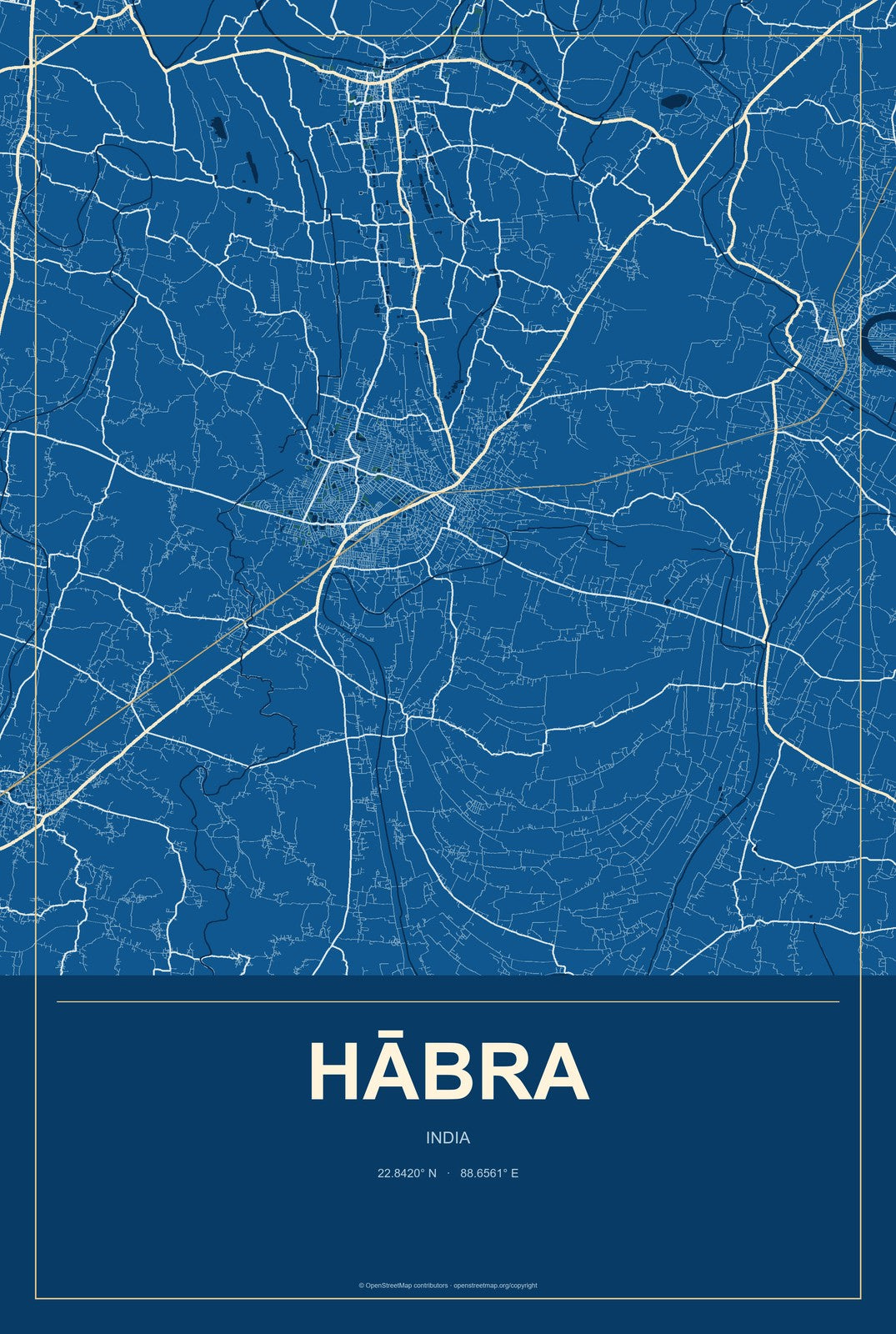 Hābra, India City Map Aluminum Sign in Harbor Cobalt style