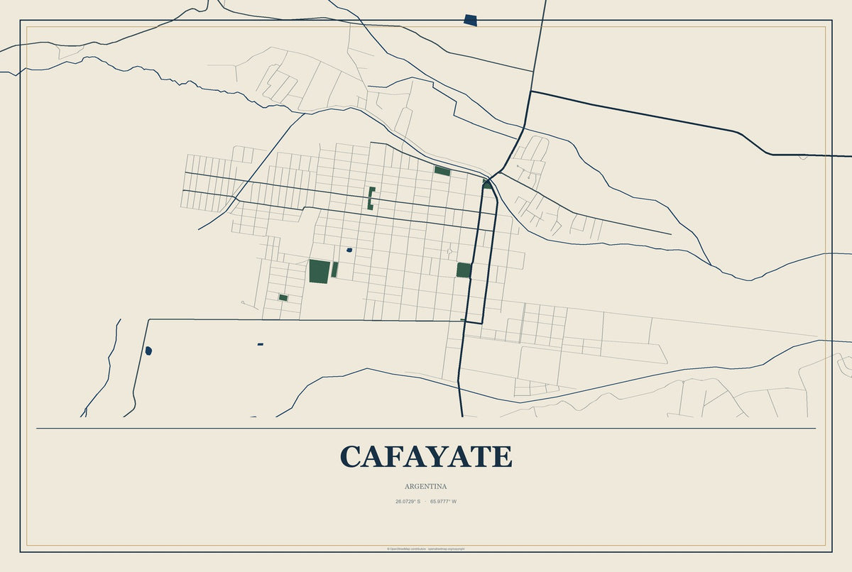 Cafayate, Argentina City Map Aluminum Sign in Coastal Cutout style