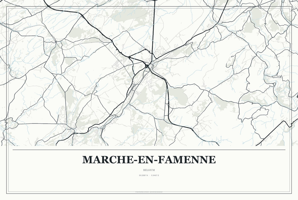 Marche-en-Famenne, Belgium City Map Aluminum Sign in Gallery Air style
