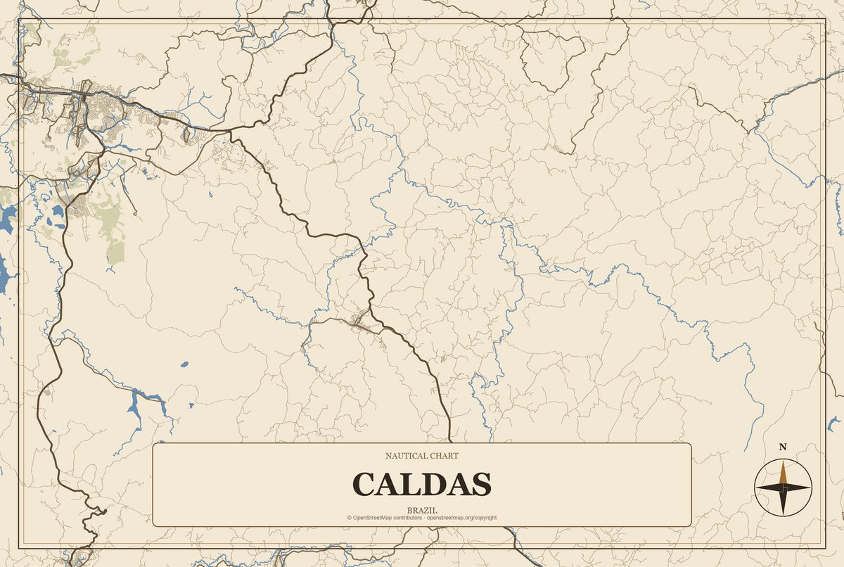 Caldas, Brazil City Map Aluminum Sign in Heritage Nautical style