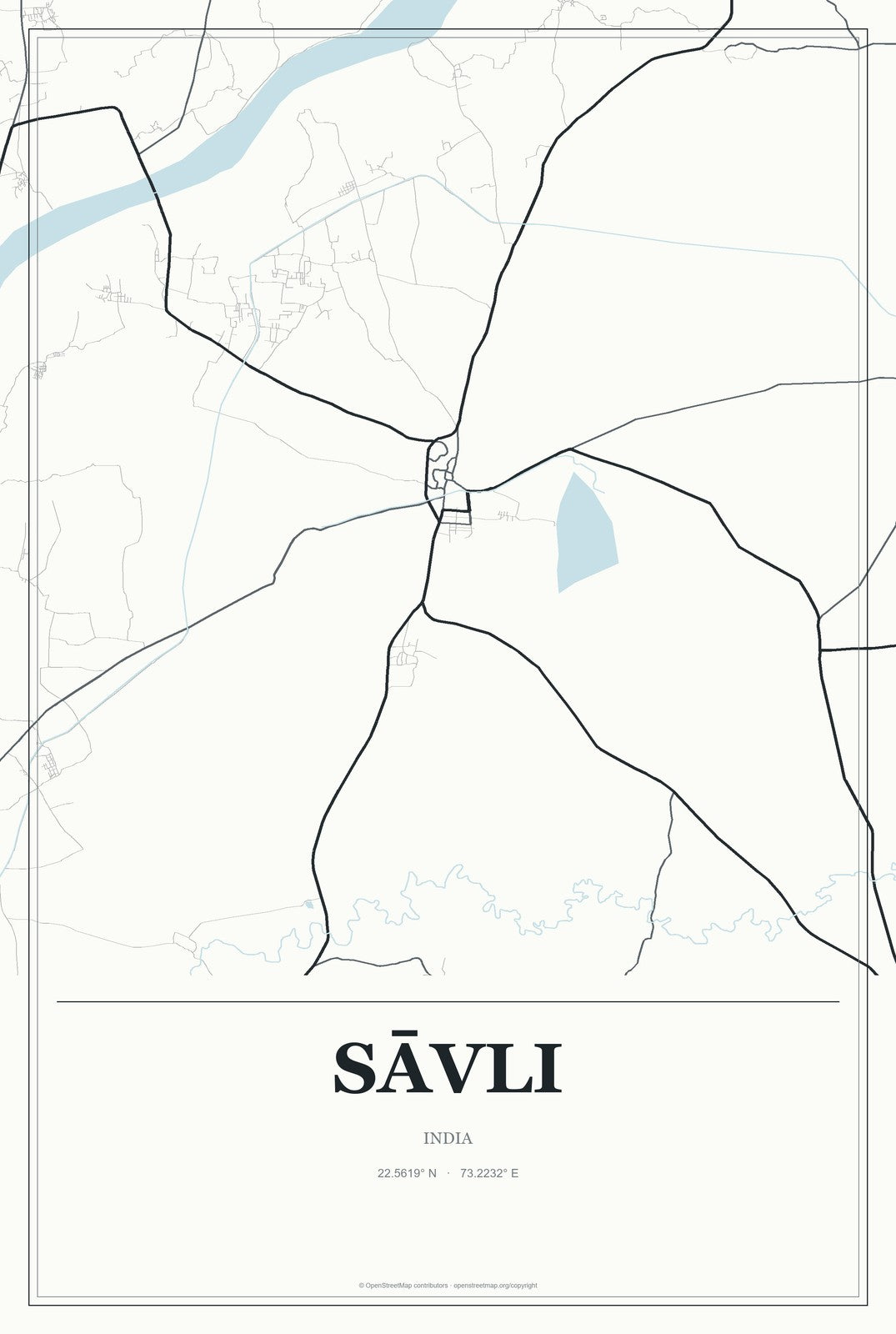 Sāvli, India City Map Aluminum Sign in Gallery Air style