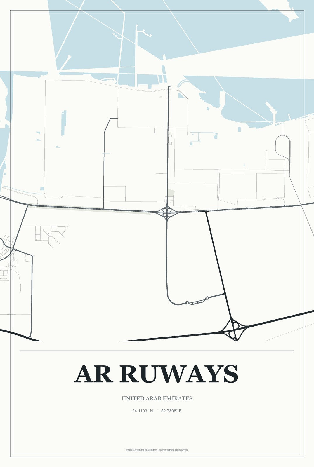 Ar Ruways, United Arab Emirates City Map Aluminum Sign in Gallery Air style