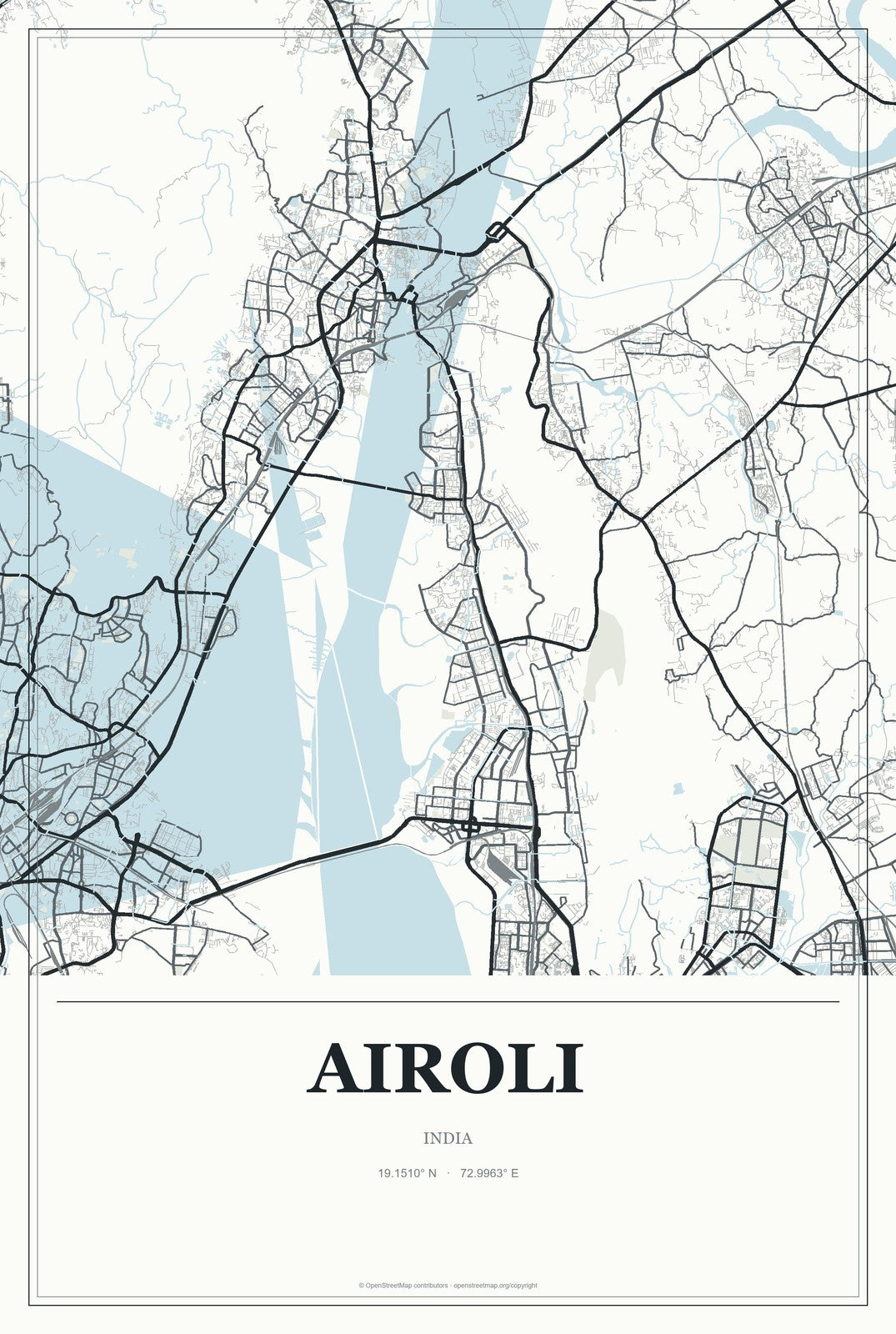 Airoli, India City Map Aluminum Sign in Gallery Air style