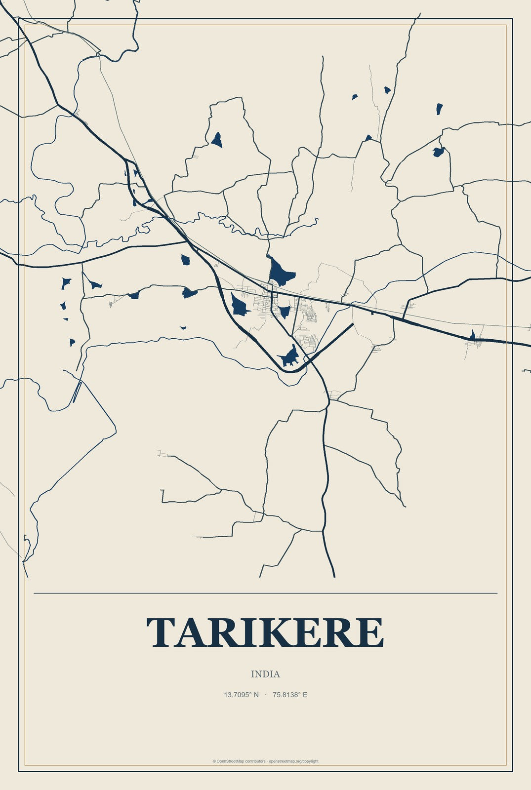 Tarikere, India City Map Aluminum Sign in Coastal Cutout style
