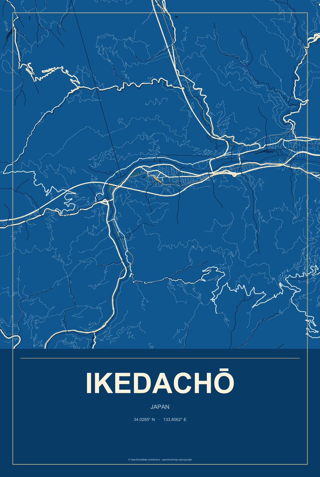 Ikedachō, Japan City Map Aluminum Sign in Harbor Cobalt style