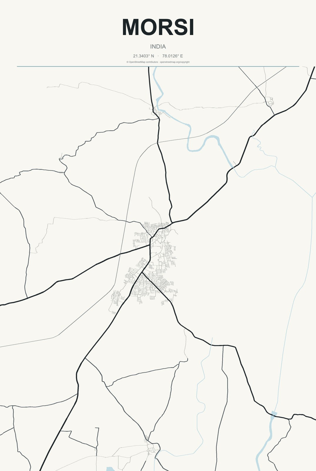 Morsi, India City Map Aluminum Sign in Headline Atlas style