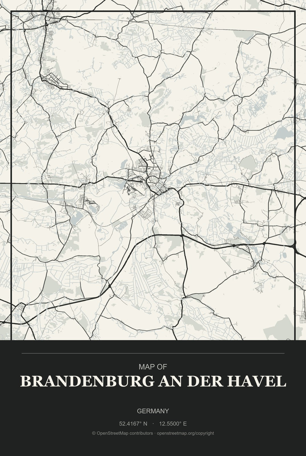 Brandenburg an der Havel, Germany City Map Aluminum Sign in Museum Plaque style