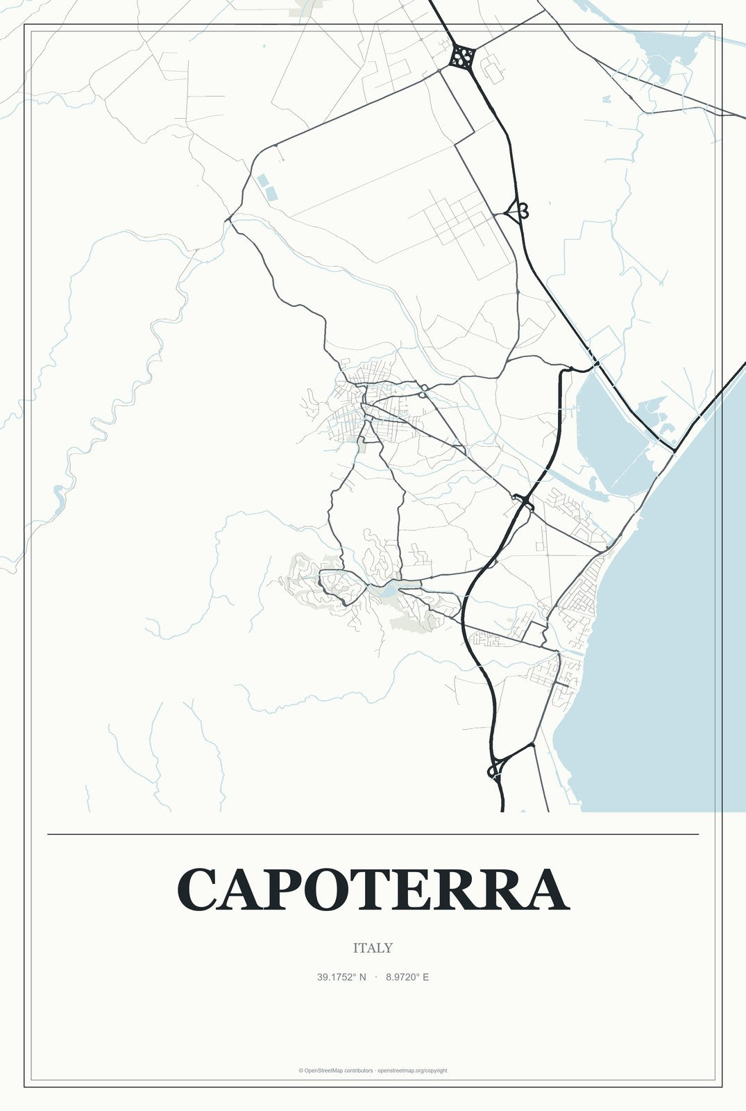Capoterra, Italy City Map Aluminum Sign in Gallery Air style